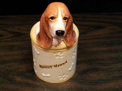 BASSET HOUND Porcelain Dog Treat Cookie Jar Ceramic Figurine By DNC Arcadia  NIB