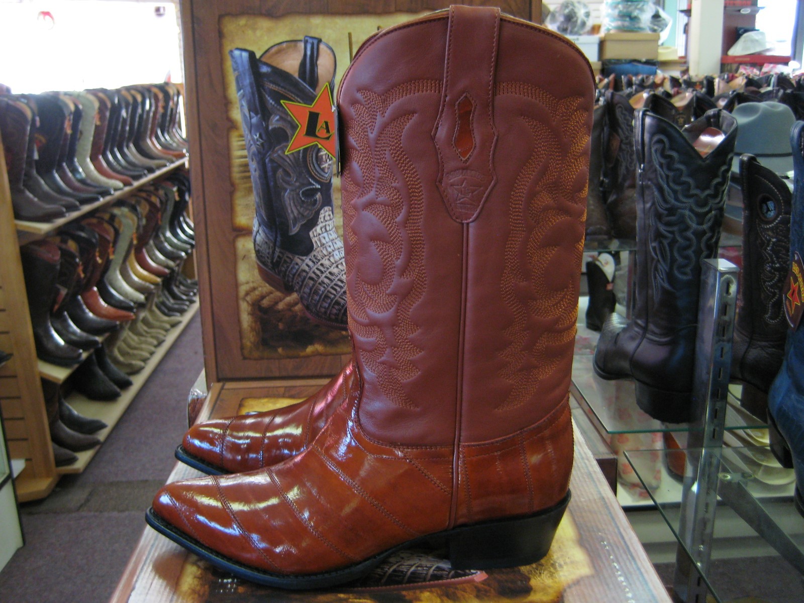 Pre-owned Los Altos Boots Los Altos Men Cognac Genuine Eel Western Cowboy Boot J-toe 990803 Ee In Brown