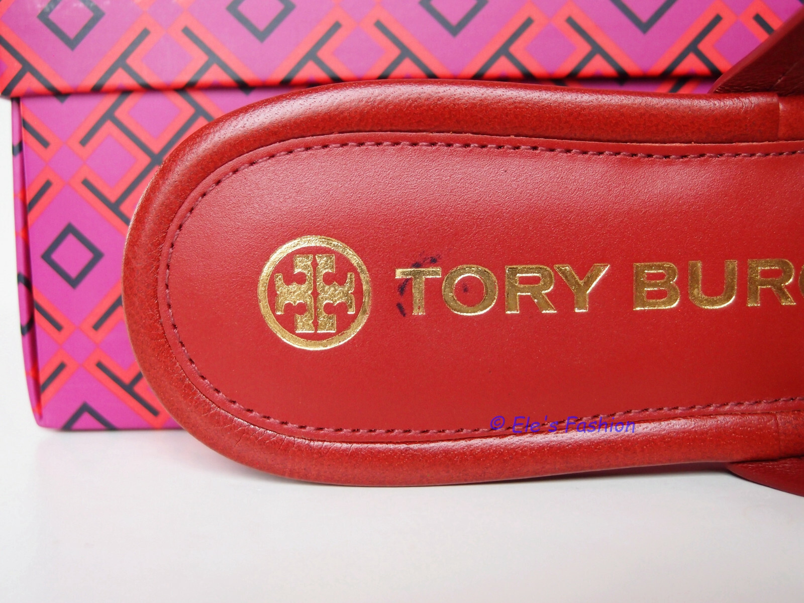 Pre-owned Tory Burch Miller Leather Thong Sandal Poinsettia Red Us 7 Authentic