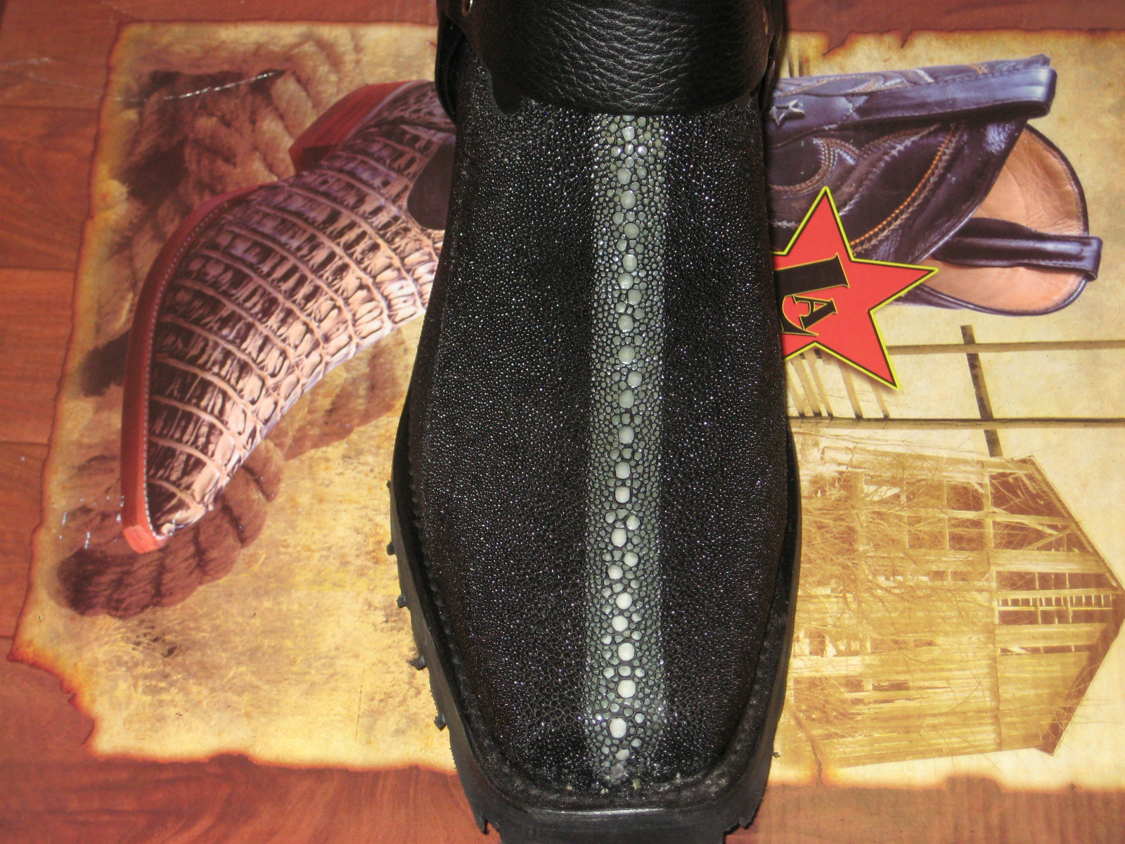 Pre-owned Los Altos Boots Los Altos Stingray Rowstone Motorcycle Biker Western Cowboy Boot (ee+) 551105 In Black