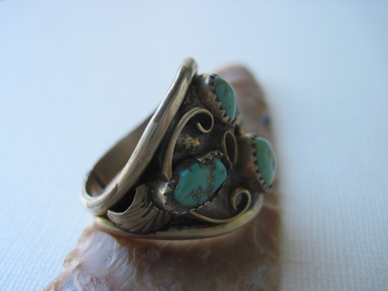 Vintage Navajo Lee Thompson Turquoise & Silver Gentleman's Ring ~ 13.75