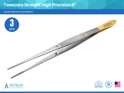Tweezers Straight High Precision 6'' Surgical Lab Tweezers Set of 3 ARTMAN