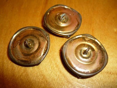 3 ANTIQUE & VGTE SQUARE  METAL  BUTTONS WITH M.OP ??? -7/8 X 7/8