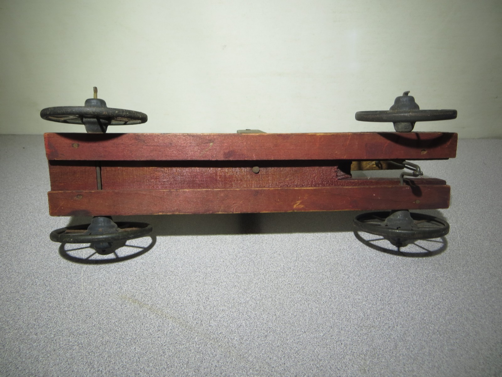 Antique Wooden PULL TOY with Metal Wheels - Seesaw