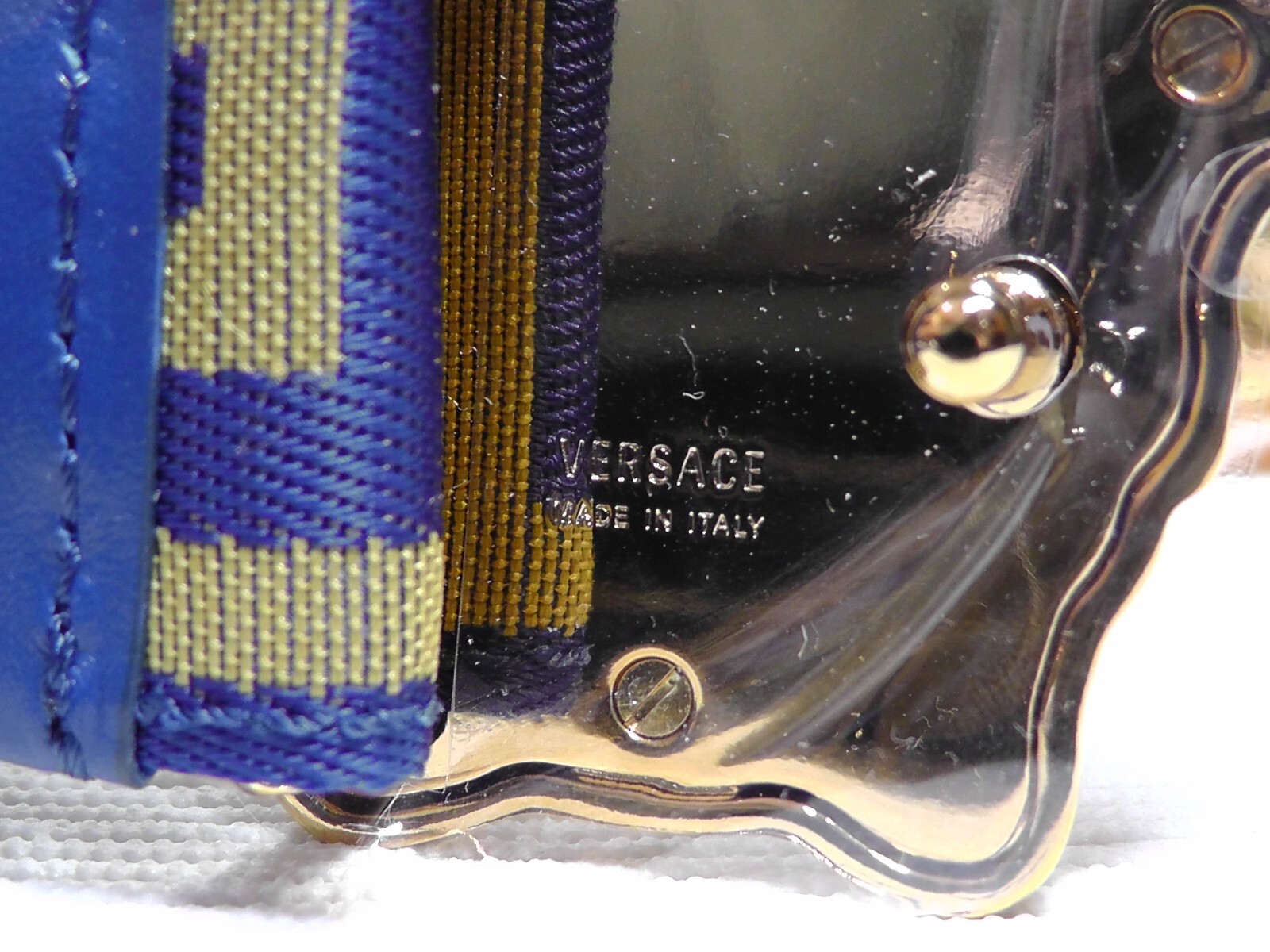 Pre-owned Versace Men's La Medusa Blue / Gold Web Belt Size 95cm Or 37 Inches$495nwt