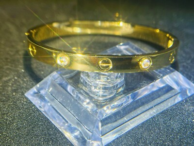 18k FN Unique diamonds Love Gold dangle bracelet, peace and Love bracelet