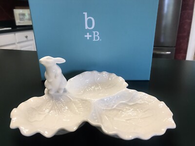 Bunny & Cabbage Leaf 3 Compartment Serving Dish White Burton & Burton Never Used