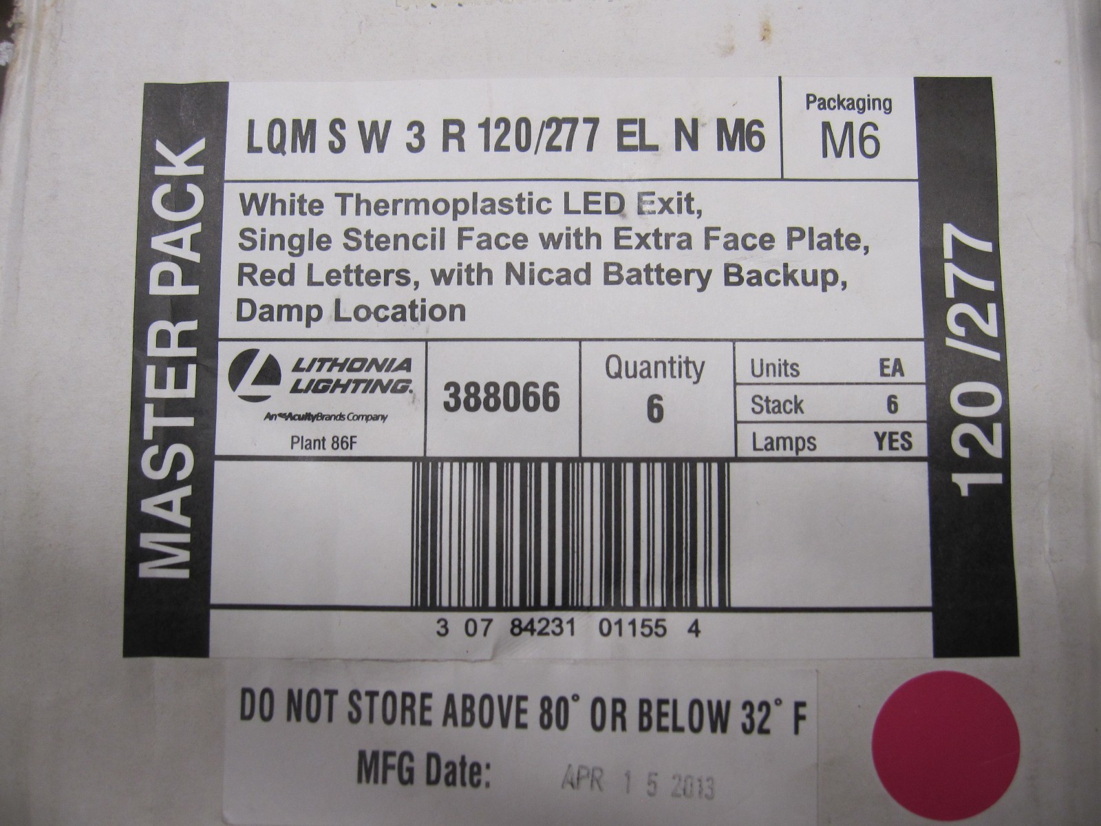 Lithonia Lighting Double Face Led Exit Sign LQM S W 3 R 120/277V