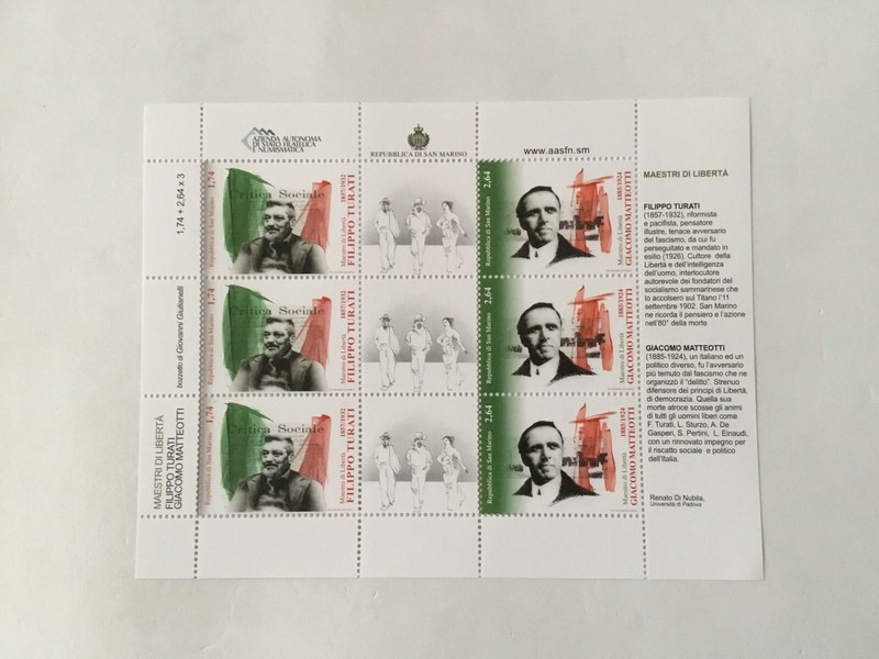 San Marino Feuillet Neuf Filippo Turati E Giacomo Matteotti 2012