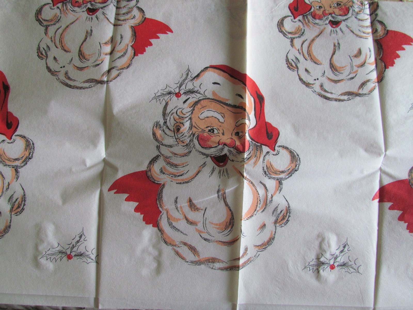 Vintage Santa Claus Holiday Christmas Paper table Cloth 60
