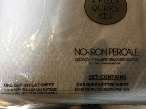 Vtg NIP Martex Luxury Percale Sheet Set QUEEN SIZE. CHATEAU EMBROIDERY.