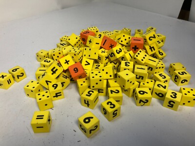 Lakeshore .75 Cube Yellow Foam Dice Dots Numbers Symbols 135 Piece Learning Math