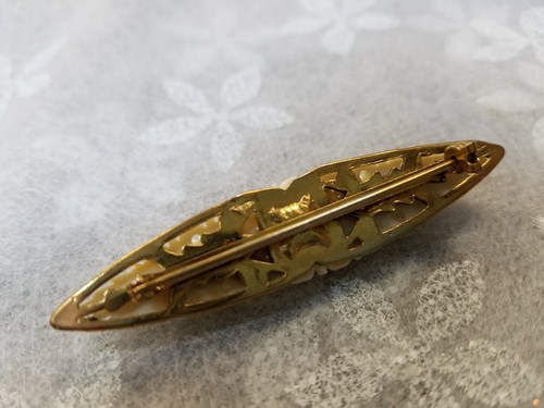 Vintage Carved Celluloid Floral Pin Rose Flowers Brooch Gold Toned #SCB31