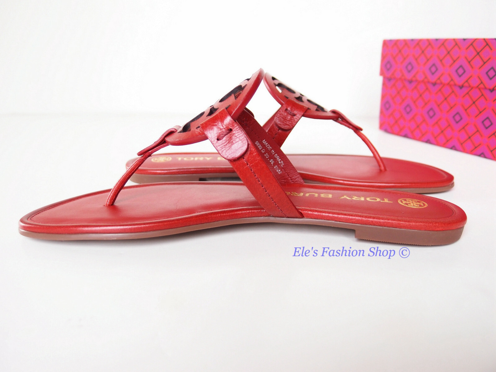 Pre-owned Tory Burch Miller Leather Thong Sandal Poinsettia Red Us 7 Authentic