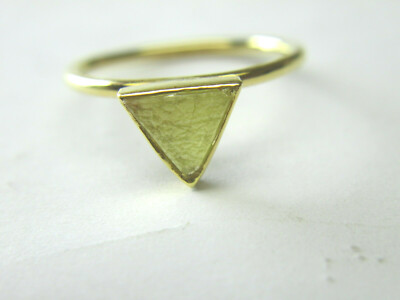 Pre-owned Big-diamonds Natural Real Yellow Brown Color Triangle Rough Diamond Ring 14k Gold