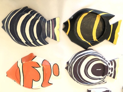 Hand Painted Crafted Tropical Fish Coasters Napkin Ring Set Of 8 Made In Bali