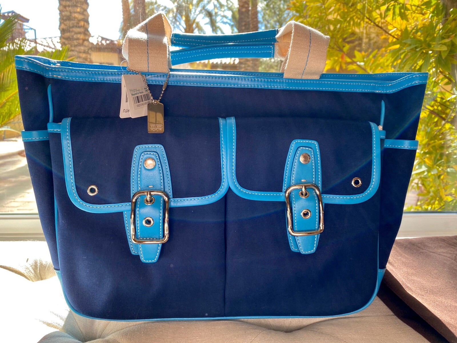 ★COACH★Norte Tote 32★Deep Blue★ Coach Hamptons Deep Marine Navy Blue Canvas Tote Bag, Style
