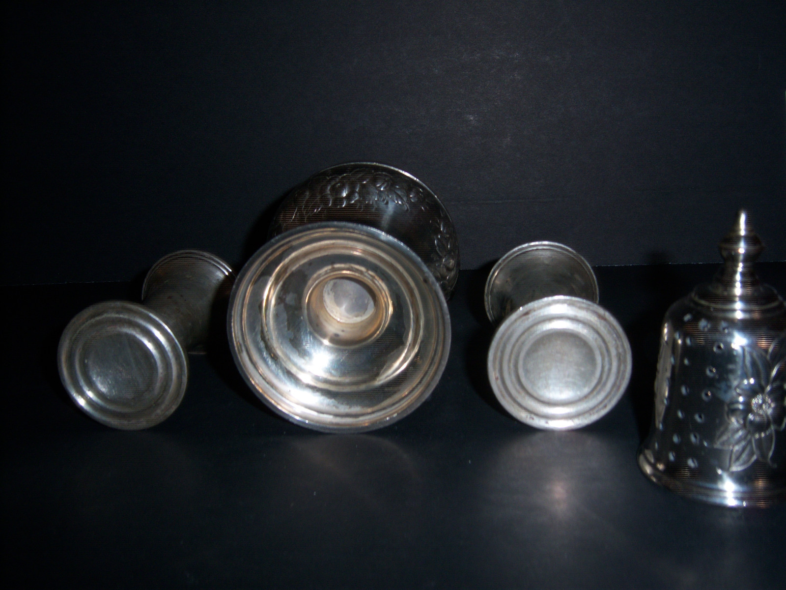 ..ART DECO STERLING SILVER SALT AND PEPPER SHAKER SET WITH ANTIQUE SUGAR DHAKER