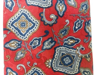 Secundem Artem Necktie Tie Mens Red Gray Blue Floral  EUC