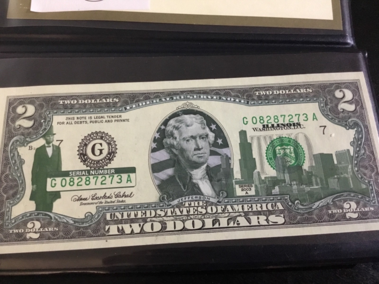 UNCIRCULATED 2003 US TWO DOLLAR NOTE-OHIO-WORLD RESERVE MONETARY EXCHANGE