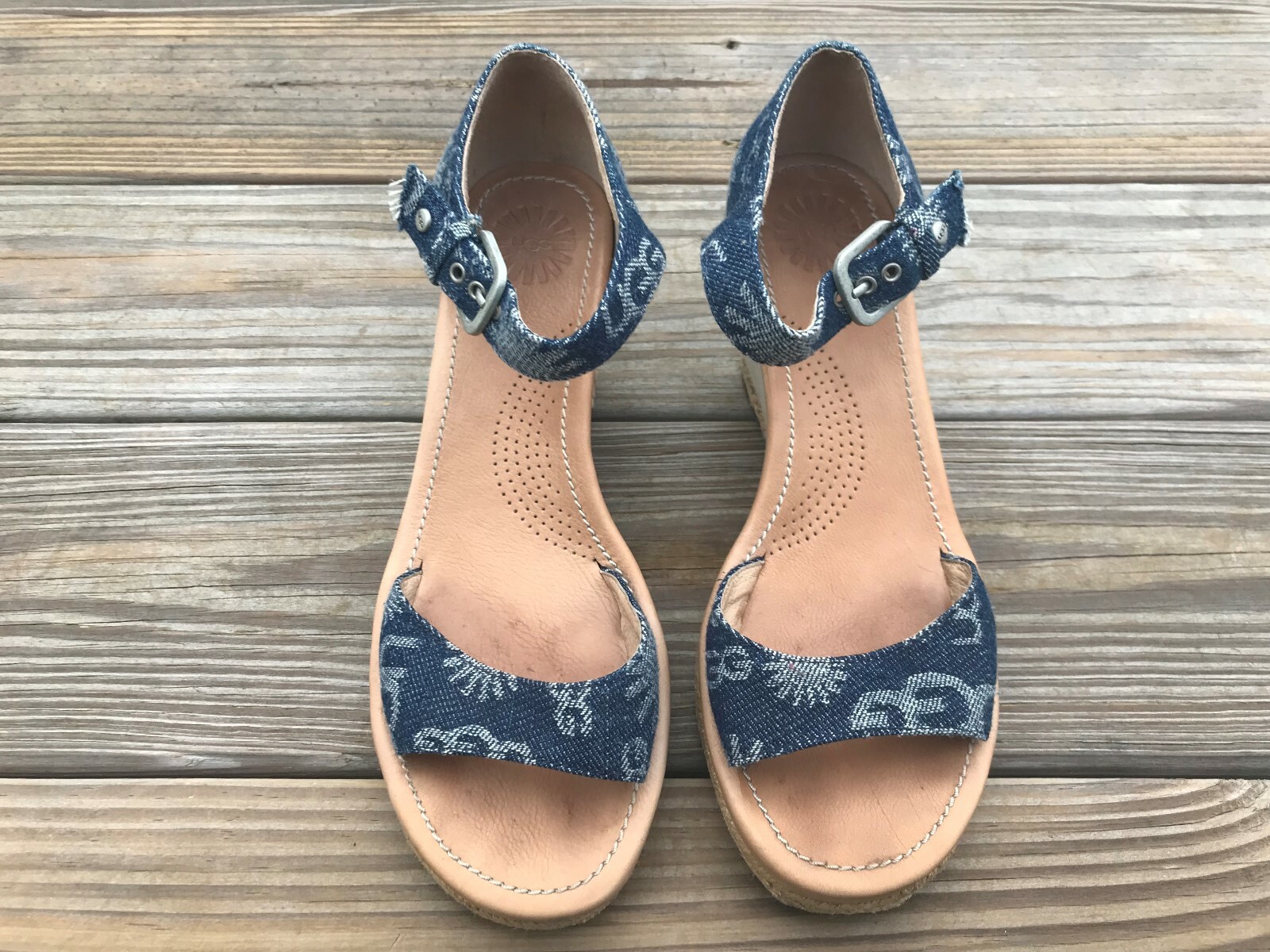 UGG Australia Uggs Womens Wedges Heels Atasha Denim Print Sandal Shoes Size 8 39