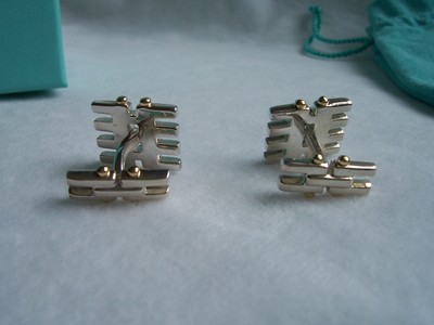 TIFFANY & CO. STERLING SILVER AND GOLD GATELINK CUFF LINKS!