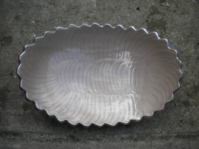 Artistic Accents Pink Enamel on Metal Scalloped Decorative Bowl