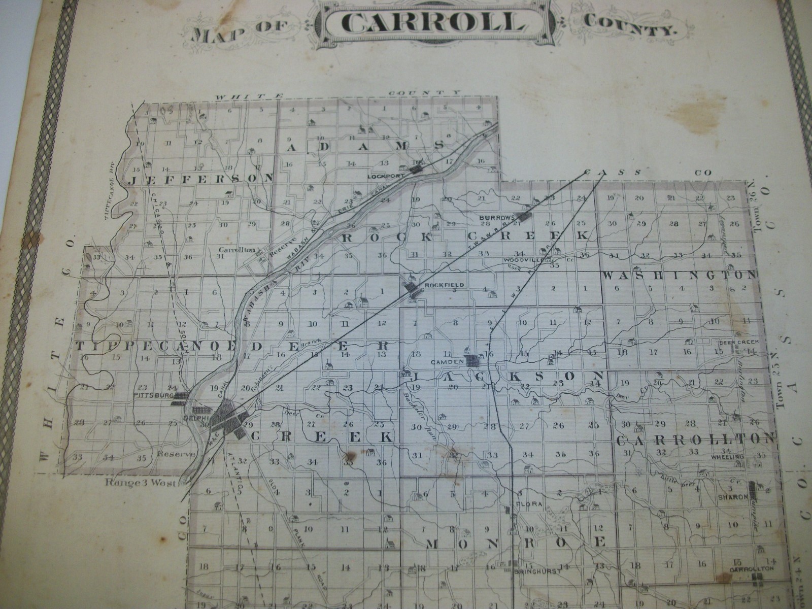 Antique 1876 Indiana Map Atlas Delphi Pittsburg Chauncey Clarksville West Point