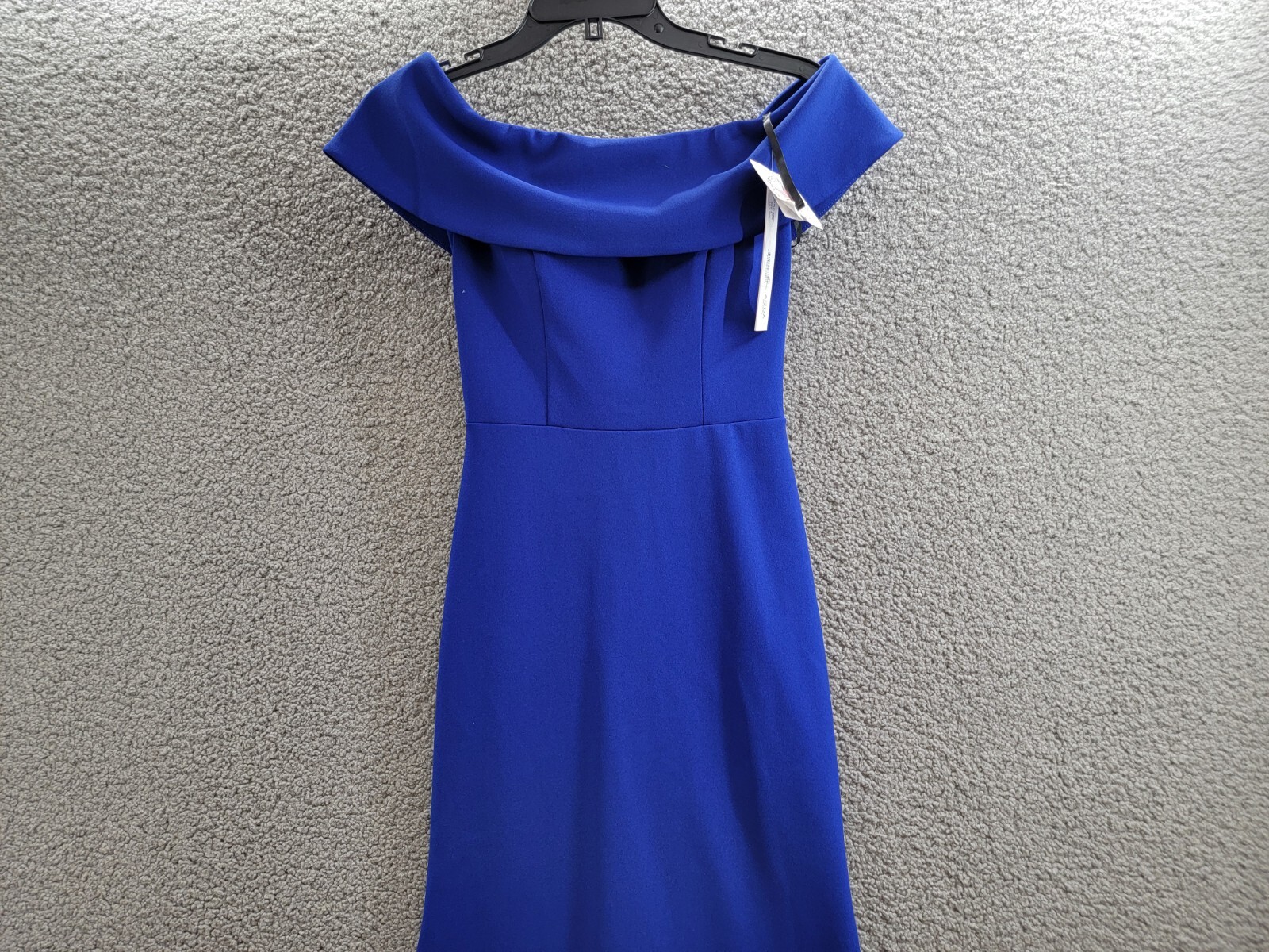 AQUA Formal Off-the-Shoulder Scuba Crepe Gown Women's 0 Marine Back Zip Closure - Picture 3 of 15