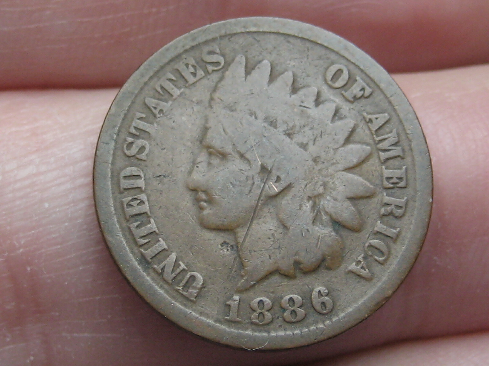 1886 Indian Head Cent Penny, Variety 1, Var 1, T1, Type 1- Good/VG Details