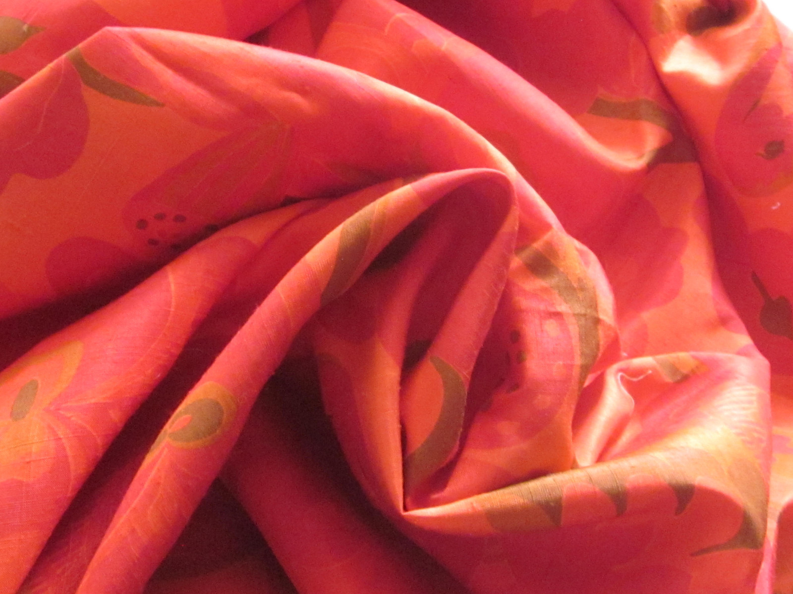Exquisite Red PURE Silk Peacocks +LARGE FLOWERS FABRIC 110