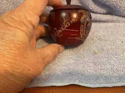 Hand Carved Wooden Apple Roatan Honduras Souvenir  Trinket Box Used
