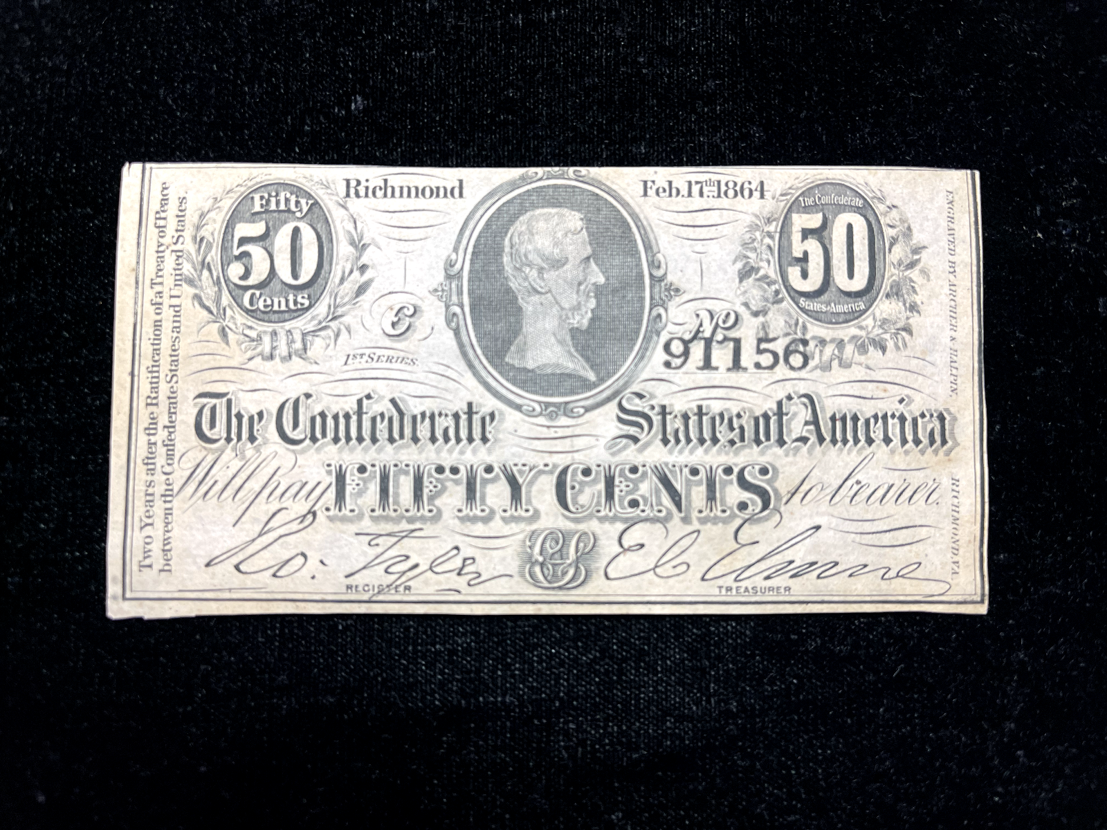 アメリカ連合国 1864年　南北戦争　10ドル紙幣　外国紙幣　世界のお札 美品 1864年 アメリカ連合国リッチモンド紙幣銀行 10ドル通貨紙幣