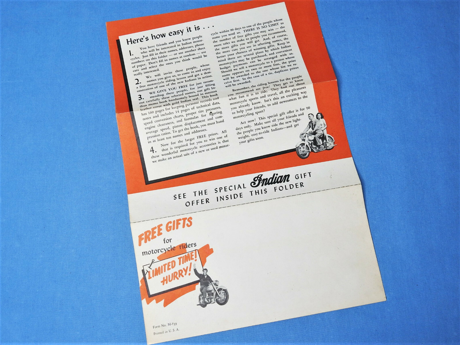 Rare! Vintage Original '40s Indian Motorcycle Accessory Catalog