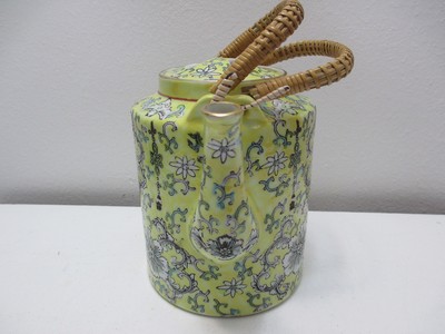 Vintage Andrea Teapot Japanese Porcelain Yellow Black White Blue-Green 6 1/2