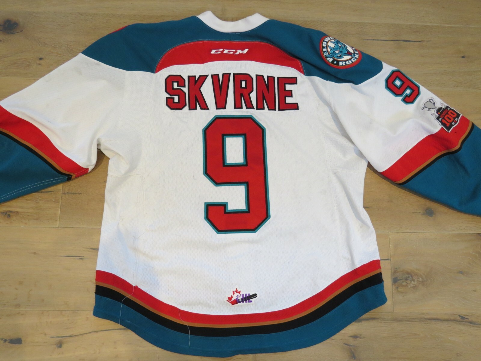 Kelowna Rockets Game Worn Used Jersey White # 9 Marek Skvrne Brno Kometa