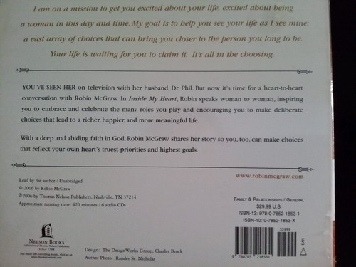 CD Audio Book Robin McGraw Inside My Heart Choosing to Live Passion and Purpose