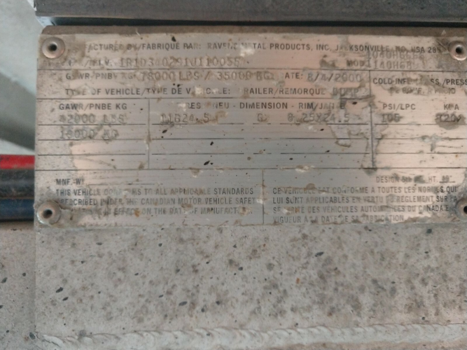 2001 Ravens 40' frameless aluminum dump trailer