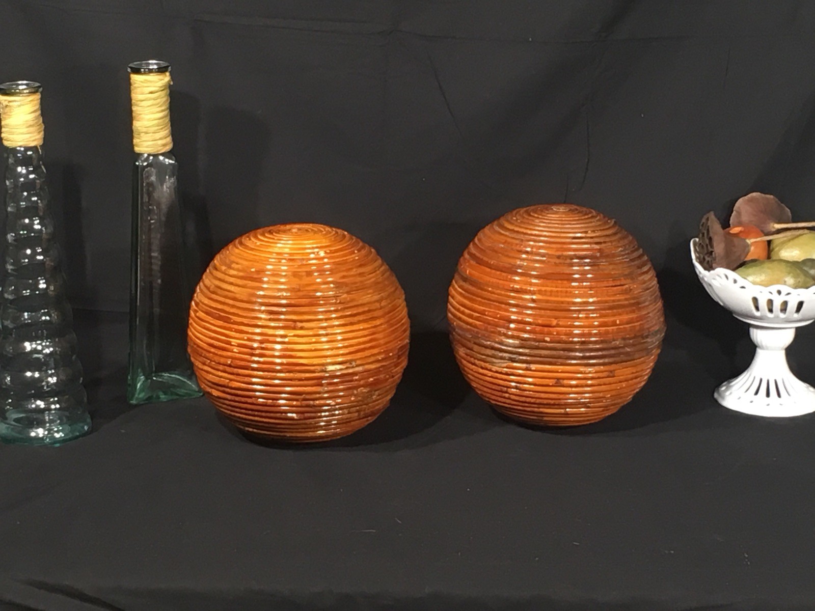 Vintage Rattan Decorative Balls Brown Wood Sphere Round Wooden