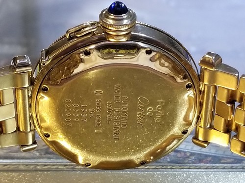 Cartier Vintage Pasha Watch, 18K solid gold, Day Date, Pre-Owned. 35mm Case