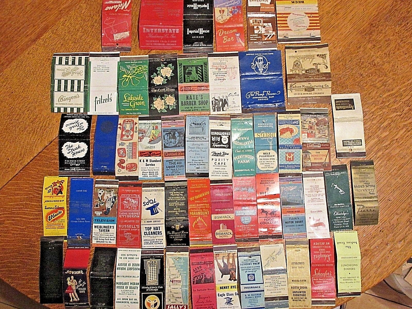 Lot of 53 diff Chicago & Illinois Matchbooks Dream Bar Binyon's Roller Skating