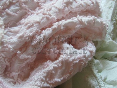 Pastel Pink Squiggles Cabin Crafts Vintage Chenille Bedspread Fabric Piece 26x30