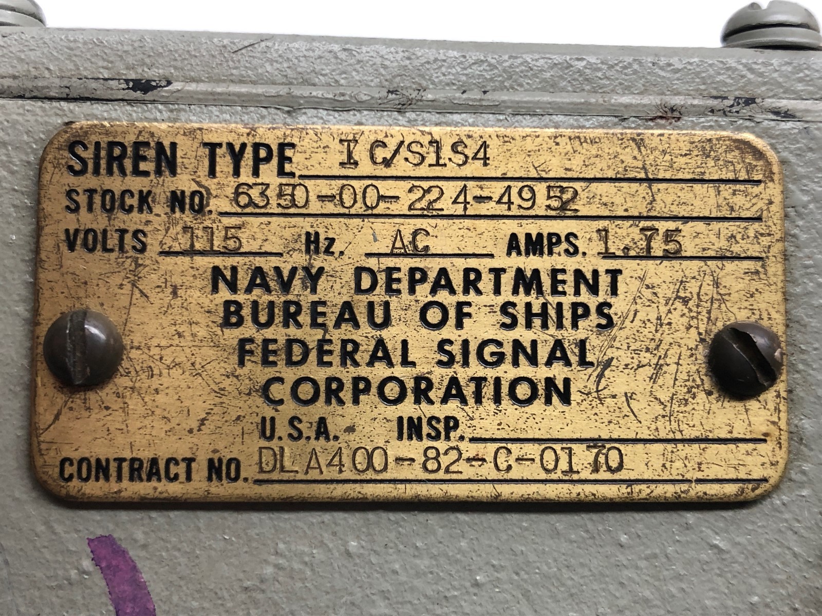 FEDERAL SIGNAL NAVY SHIP SIREN