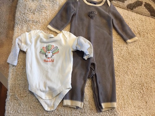Baby Gap Gymboree Unisex 12-18 Mos Sweater Outfit One Piece Bodysuit Thankful E