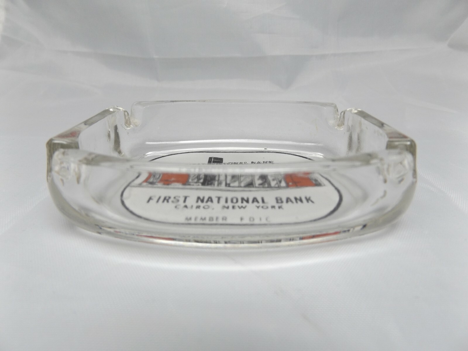 Vintage First National Bank Cairo NY Glass Advertising Ashtray