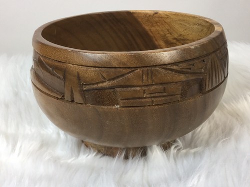 Hand Carved Wooden Punch Bowl Cup Set Tiki Island Vintage 60s 70s 14Pcs