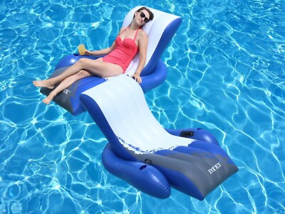 NEW Intex Floating Recliner Inflatable Swimming Pool Lounge Raft w/2 Cup Holders