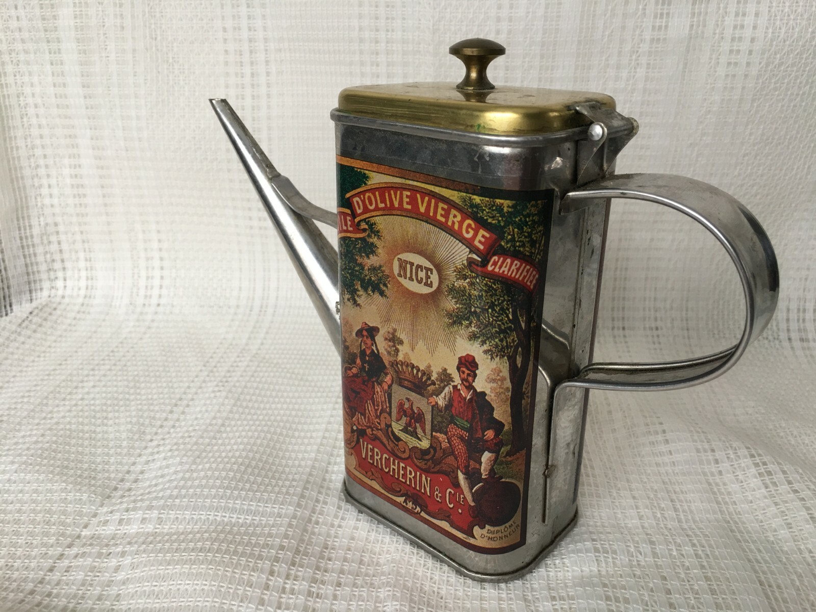 Vintage Olive Oil Can Vercherin & Cie Huile D'Olive Vierge AMCO Italy 1960's