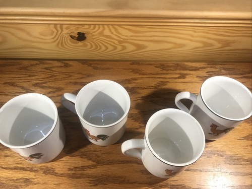 VINTAGE VILLEROY BOCH LAPLAU NAIF NAIVE PAINTED VITRO PORCELAINE MUGS CUPS SET 4