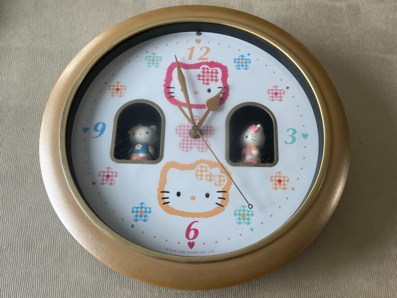 Vintage 1996 HELLO KITTY Sanrio Wall Clock Music & Moving Figures - Hands BROKEN